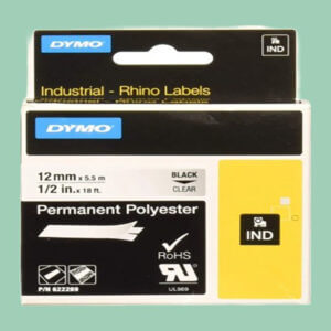DYMO Rhino Dymo Label, Clear 1/2" Poly