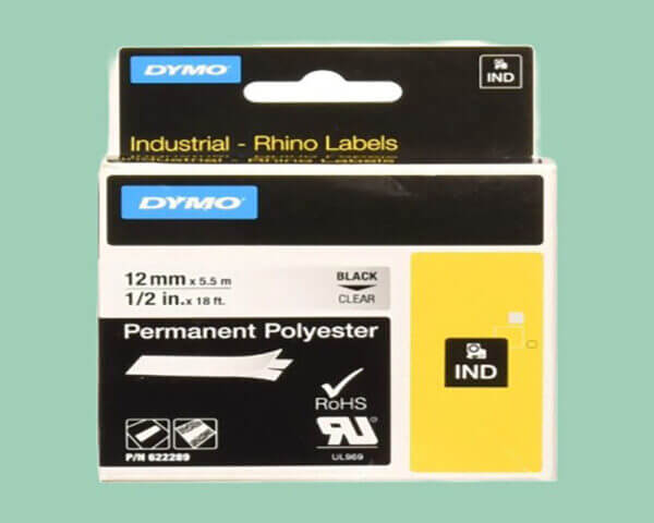DYMO Rhino Dymo Label, Clear 1/2" Poly
