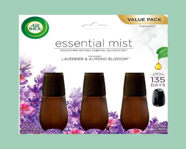3ct Air Wick Essential Mist Refill, Air Freshener,  Lavender and Almond Blossom,Essential Oils, Diffuser Not Included,