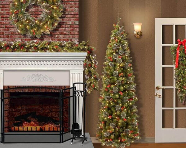 National Tree Company Pre-Lit Artificial Christmas Garland, Green, Crestwood Spruce, White Lights, Decorated with Pine Cones, Berry Clusters, Battery Operated, Christmas Collection, 9 Feet